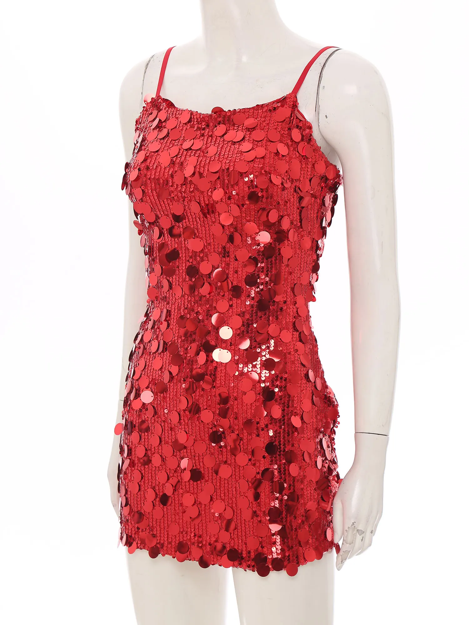 Women Fashion Sequins Camis Dress Spaghetti Straps Sparkle Clubbing Dress Sleeveless Mini Dress Cocktail Party Club Vestidos