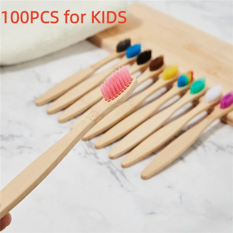 

100 Pack Customized Logo Kids Bamboo Toothbrushes Eco Friendly- BPA Free Soft Bristles Children Toothbrush, Individually Sealed