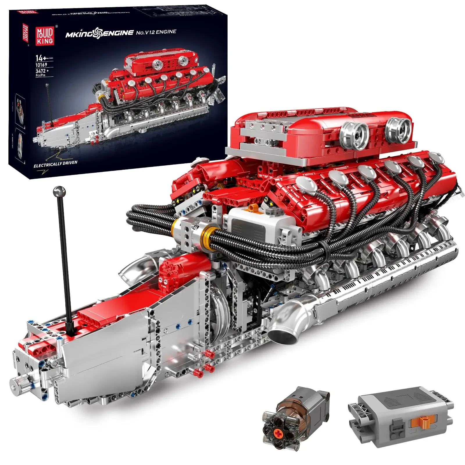Mould King 10169 V12 Engine Assembly Toy Motorized Brick Kit 12-Cylinder Car Engine Model