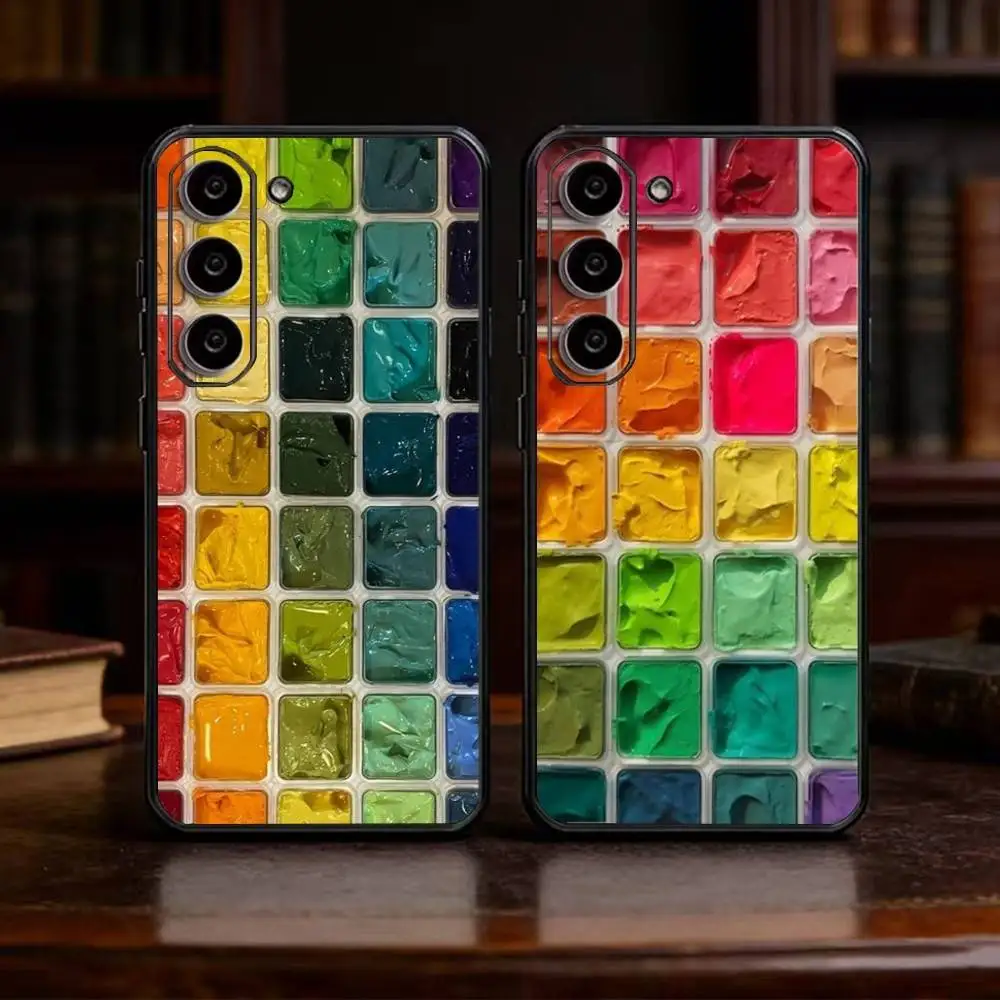 Watercolors Set Paint Palette Phone Case For Samsung Galaxy A20,21s,22,31,32,52,53,72,73,80,91 Soft Black Shell