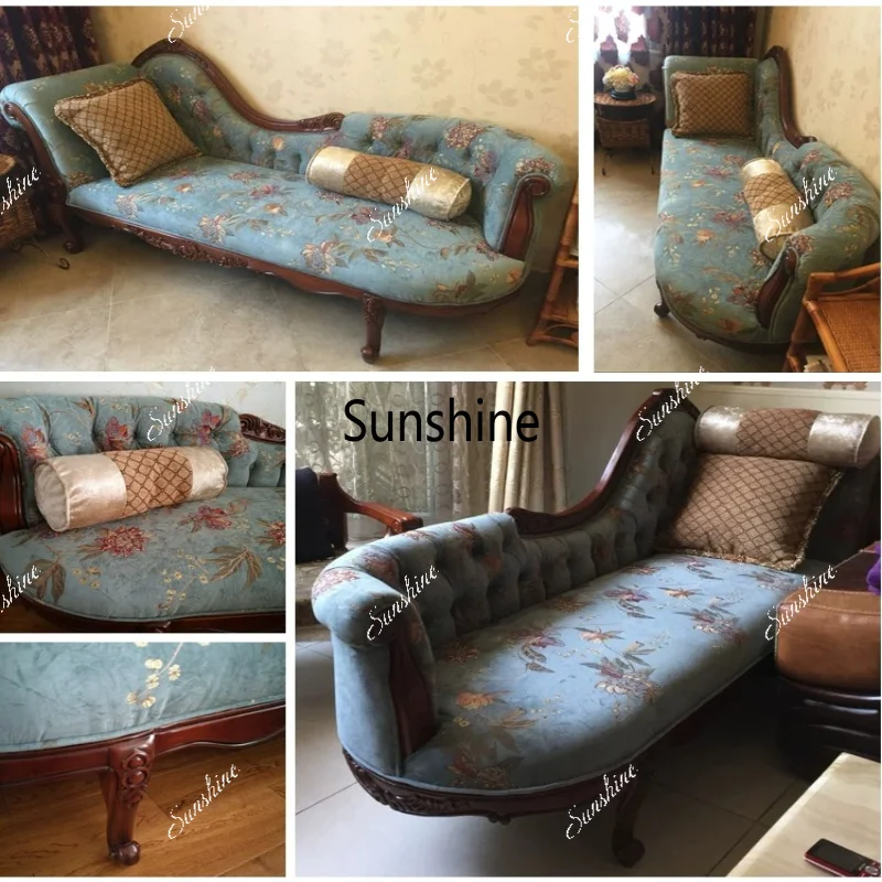 American solid wood chaise longue fabric balcony leisure, sofa bedroom