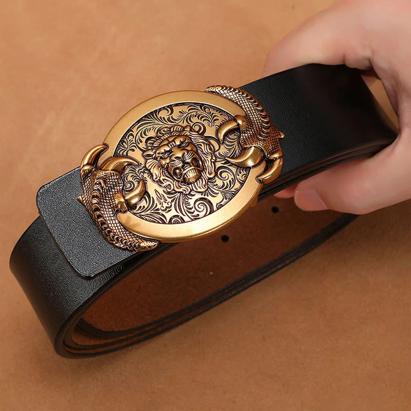 Men\'s Fashion Belt Cowhide Genuine Leather Strap For Leisure Youth Men Brand Vintage Jeans Belts With Gold Buckle