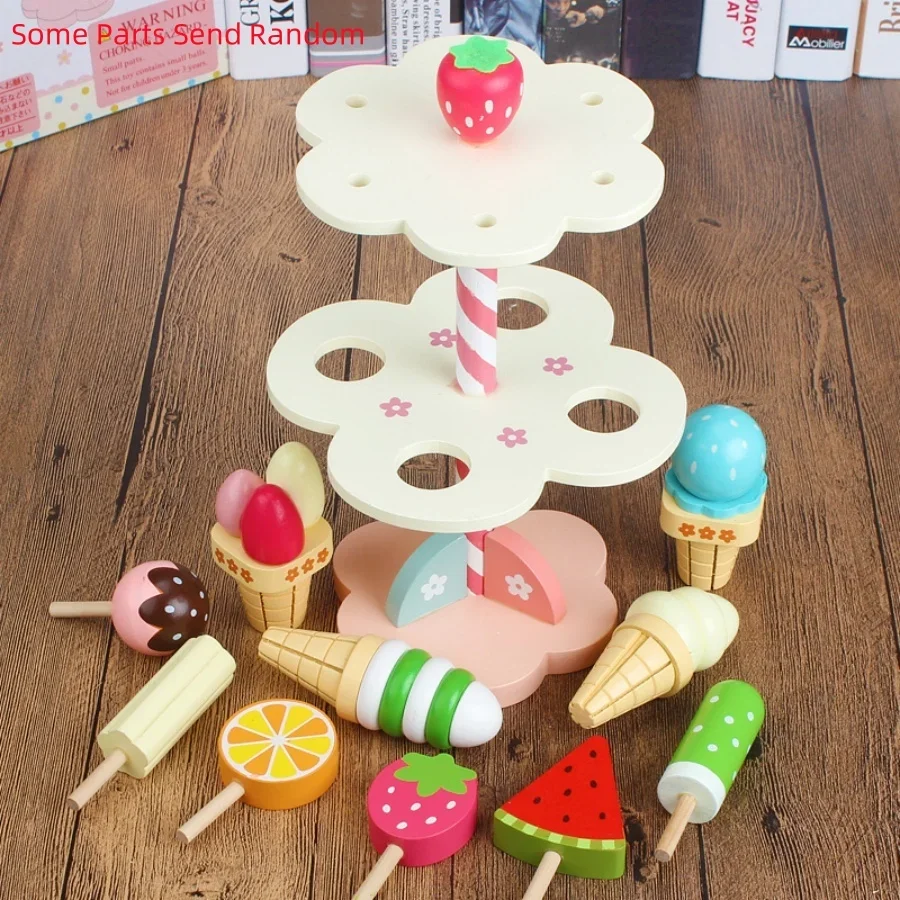 Wooden simulation ice cream rack sweet cone family early childhood education enlightenment interest cultivation toys