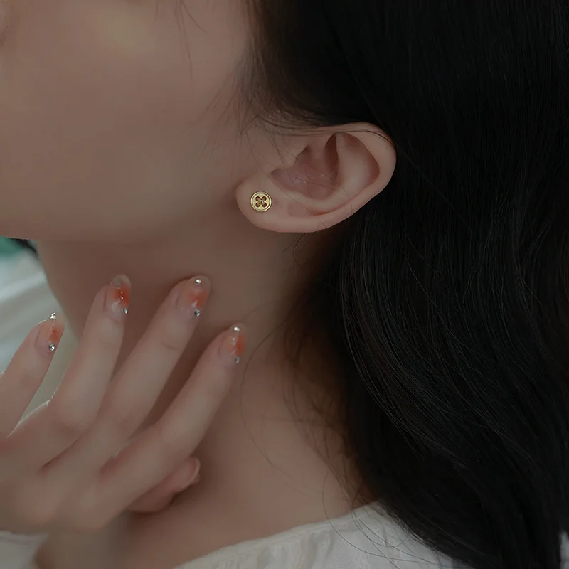 VOQ Silver Color Button Stud Earrings Fashion Simple Trend High Quality Jewelry Earring