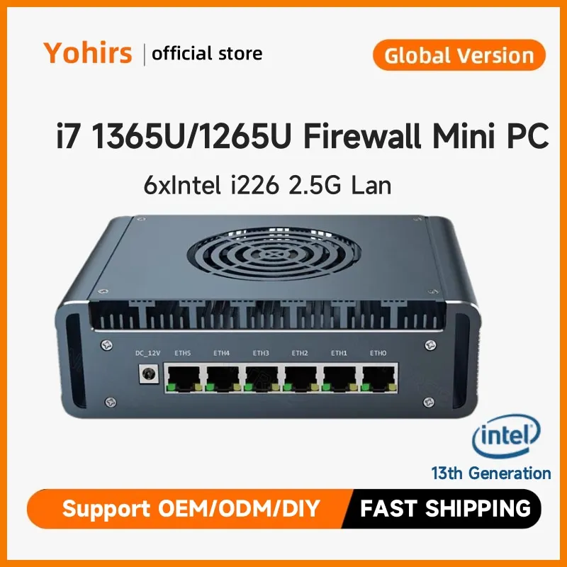 13th Gen i7 1365U 6LAN pfSense Router i3 1215U i5 1245U 6xi226-V 2.5G USB4.0 2xDDR5 Fanless Mini PC Firewall Appliance Proxmox