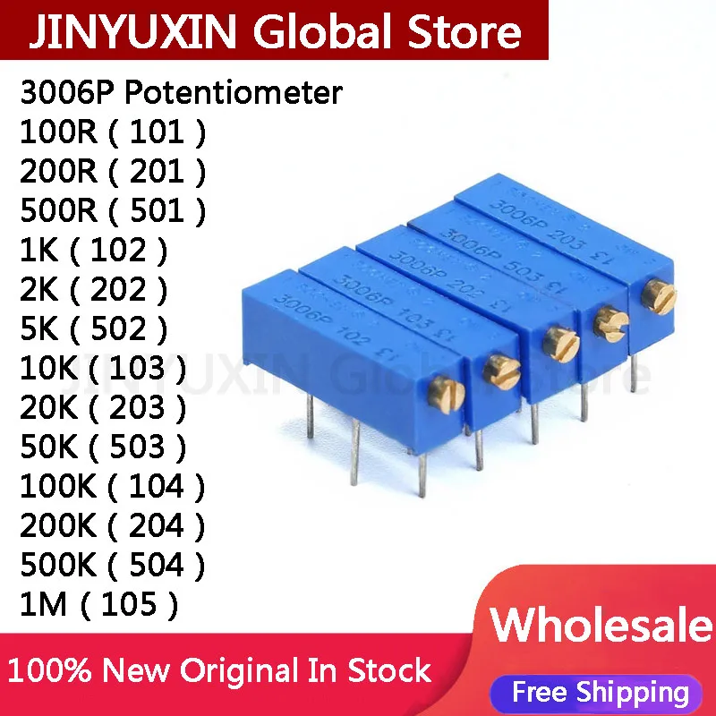 20Pcs 3006P Potentiometer 100R 101 200R 201 500R 501 1K 102 2K 202 5K 502 10K 103 20K 203 50K 503 100K 104 200K 204 500K 504 1M