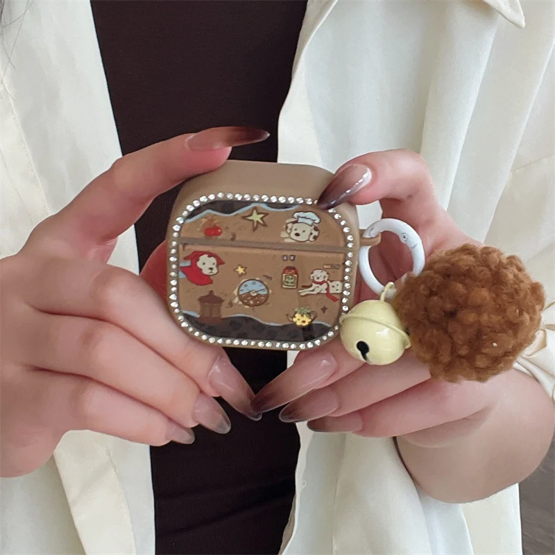 

Korean Cute Cartoon Puppy Earphone Case For Apple Airpods 4 3 2 Pro 2 Protective Cover with Pendant Shockproof Cases For Airpods