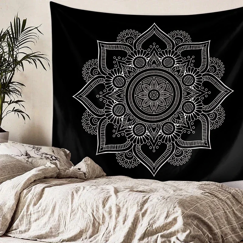 Bohemian Mandala Tapestry Black Mandala Tapestry Gold Blue Wall Hanging Gray Marble Indian Boho Beach Throw Rug Blanket Mattress