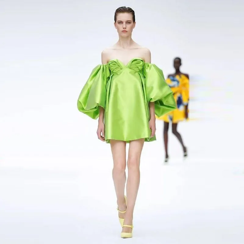 

Неоново-Зеленые Сексуальные коктейльные платья для женщин с рукавами сердечком короткие платья для выпускного вечера с открытой спиной мини-платье для дня рождения с открытыми плечами