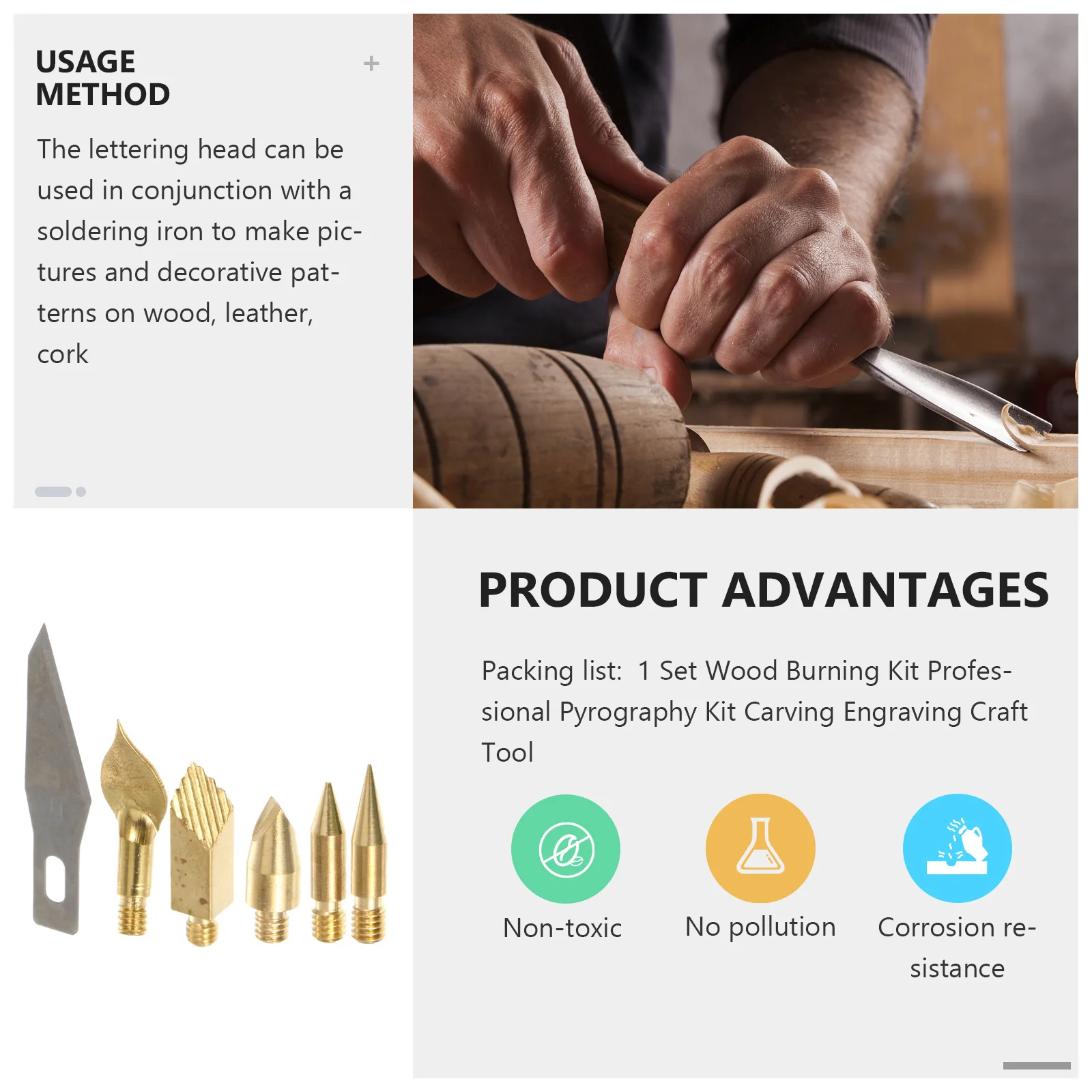 

1Set Wood Burning Kit Professional Pyrography Tool High Strength Heat Resistant for Wood Burning Embossing Stencil Cutting Hot