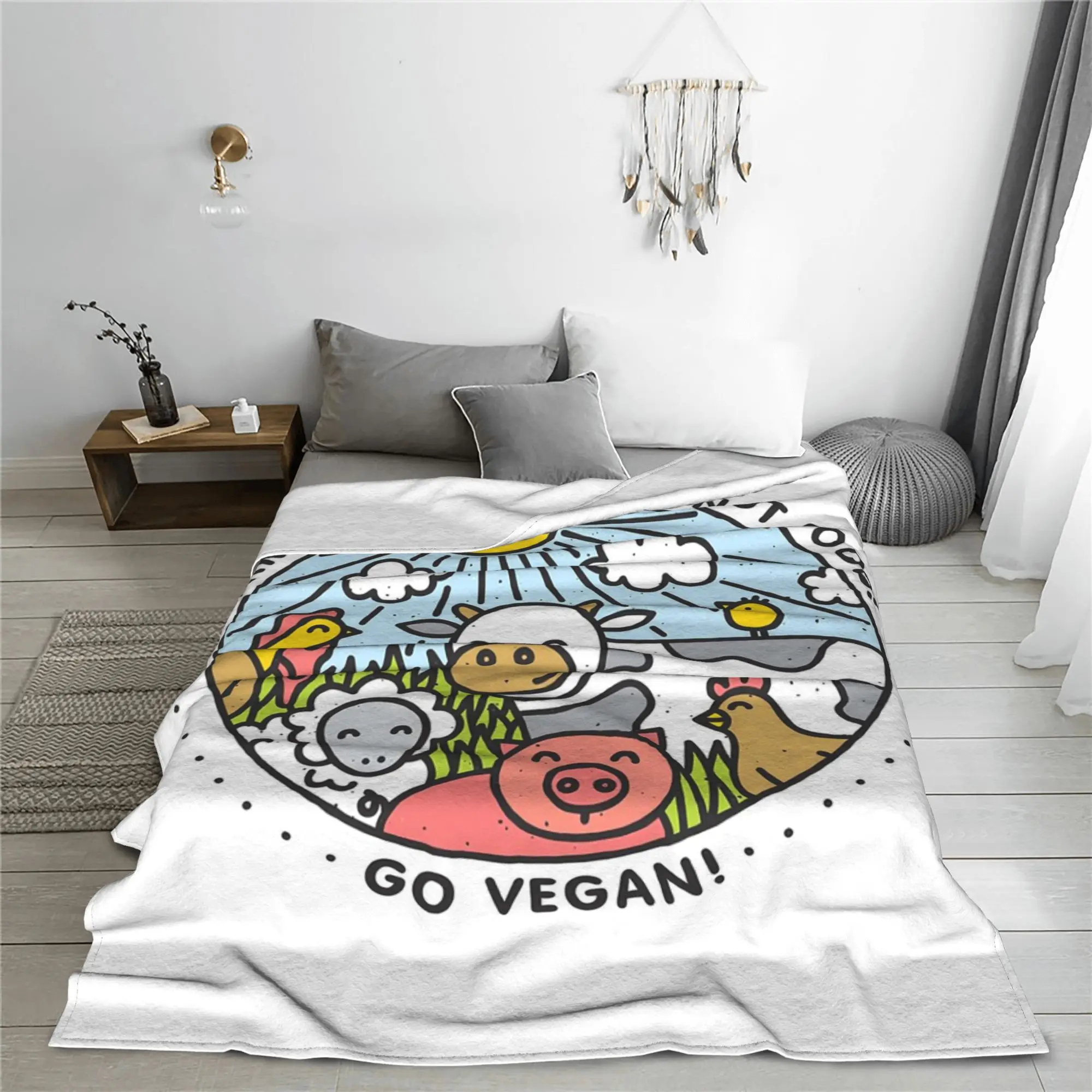 Animals are friends, not food! Go Vegan Blanket Portable Flannel Sofa Throw Blanket for Home Bedroom Office Throws Bedspread