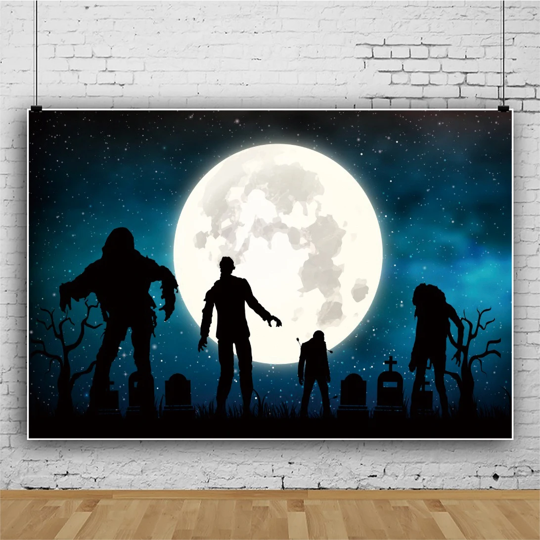 

Halloween Backdrop Pumpkin Castle Forest Moon Tombstone Skeleton Photography Background For Photo Studio Props SZLY-4615