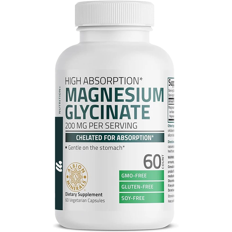 Glycine magnesium, 200 milligrams per serving, chelating high absorption, mild to the stomach, non genetically modified