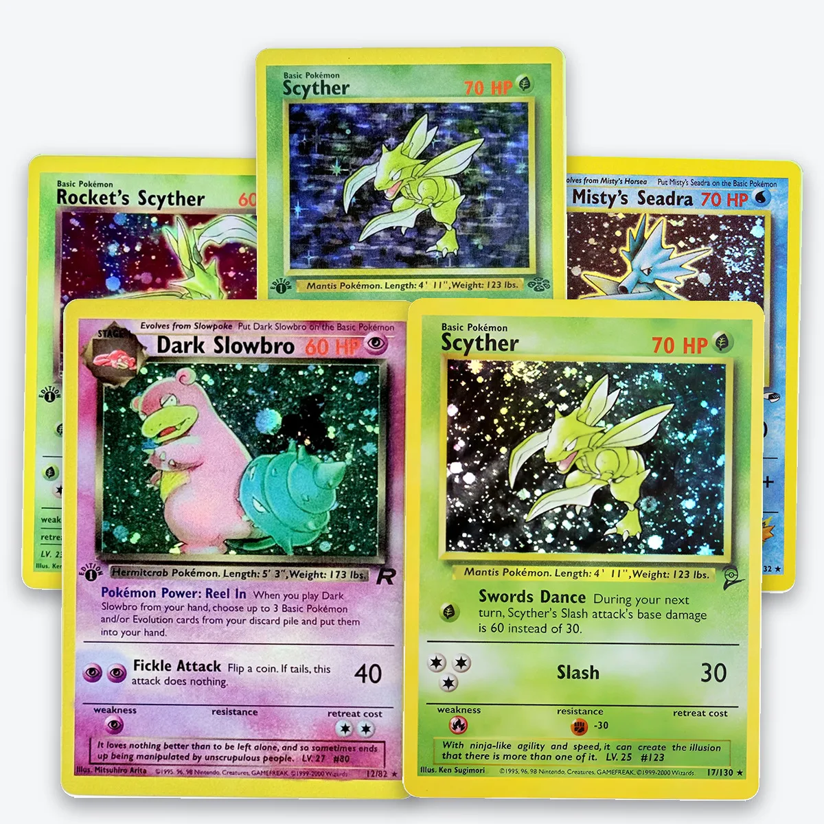 PKM Proxy EN Classic Vintage Scyther/Seadra/Slowbro Rare Card Collection, Holo and Non-Holo, PTCG Gifts Toys