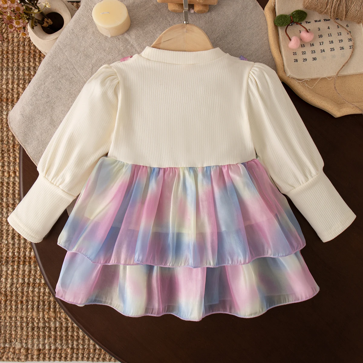 Korean Style Fashion Purple Baby Clothes Autumn Sweet Cute Long Sleeved Toddler Tiered Princess Tulip Dress