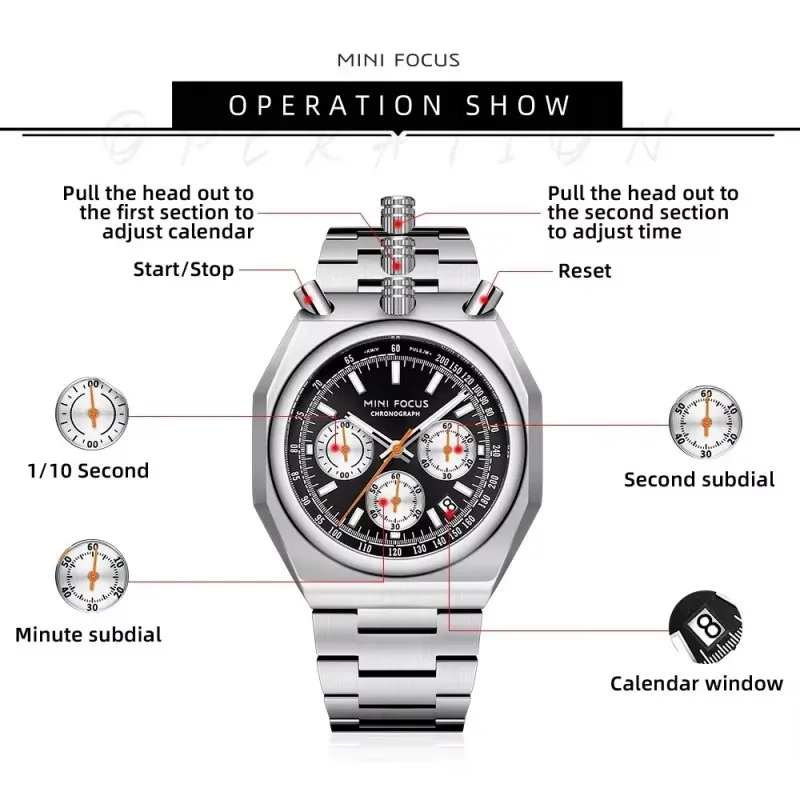 MINI FOCUS 0601 Men's Quartz Watches Classic Retro Calendar Luminous Clock Waterproof Chronograph Elegant Business for Male