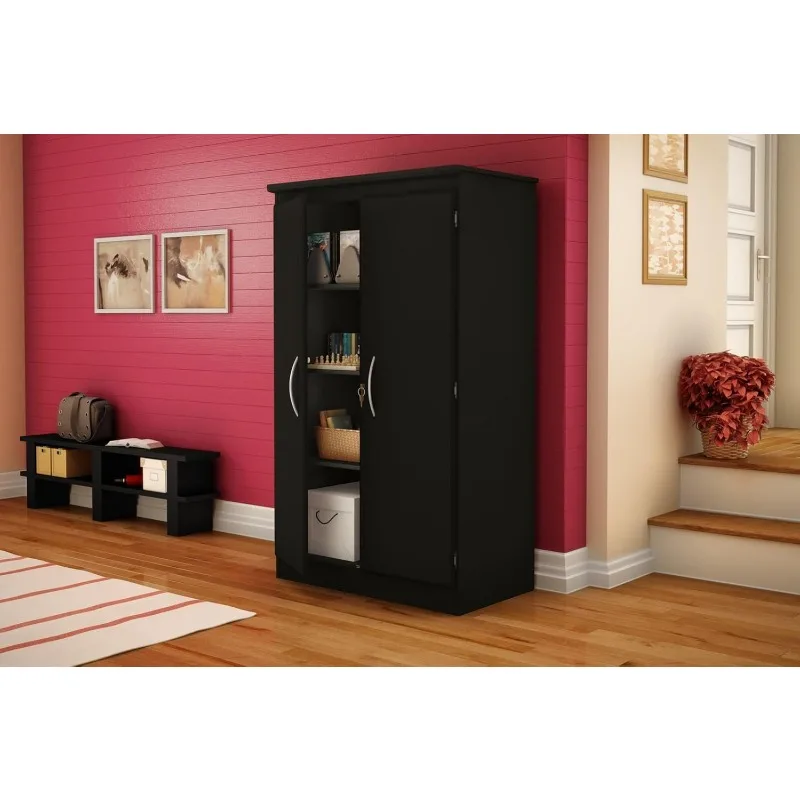 Tall 2-Door Storage Cabinet with Adjustable Shelves, Solid Black