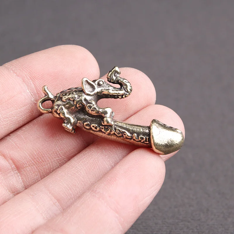 Solid Brass Elephant Key Chain Pendants Copper Male Genitals Penis Keyrings Pendant Sexy Dick Key Chains Reproduction Worship