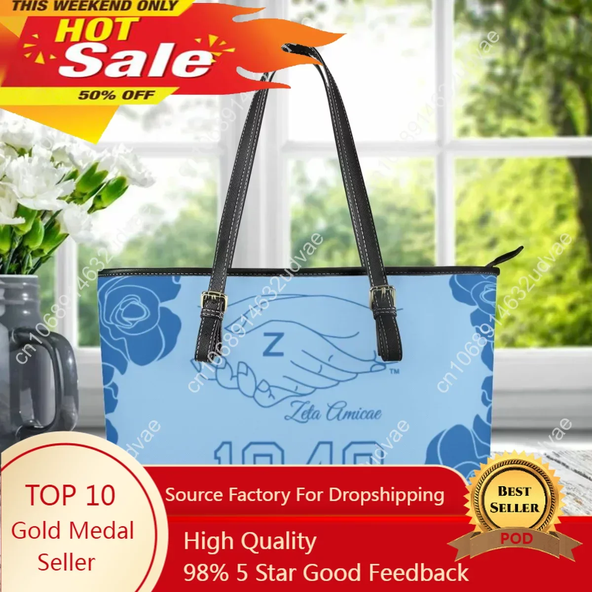 

Funny Zeta Amicae Designer Totes HandBag Friends of Zeta Print Zipper Shoulder Bag Casual Outdoor PU Leather Shopping Bag Clutch