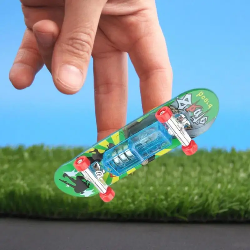 Tiny Light Up Finger Skateboards Skating Toys Alloy Stand Matte Texture Finger Skating Non-slip Portable Finger Toys For Kids