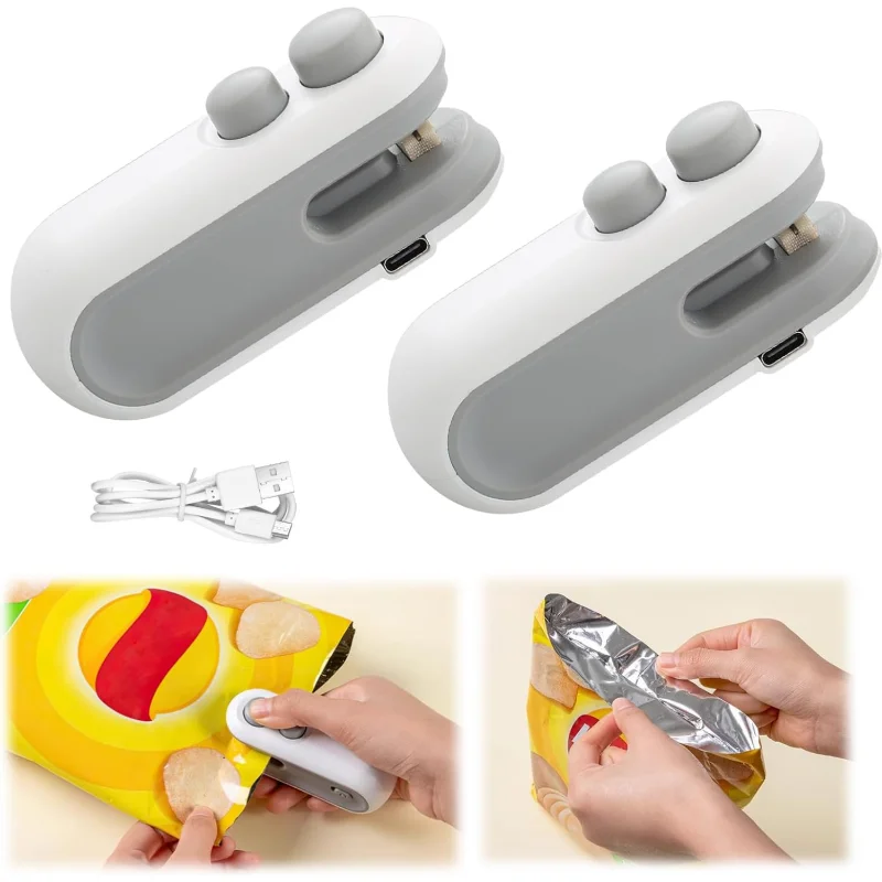Mini Bag Sealer, 2024 New 2 in 1 USB Rechargeable Chip Bag Sealer Heat Seal Tool, Portable Handheld Vacuum Food Sealer, Upgrade