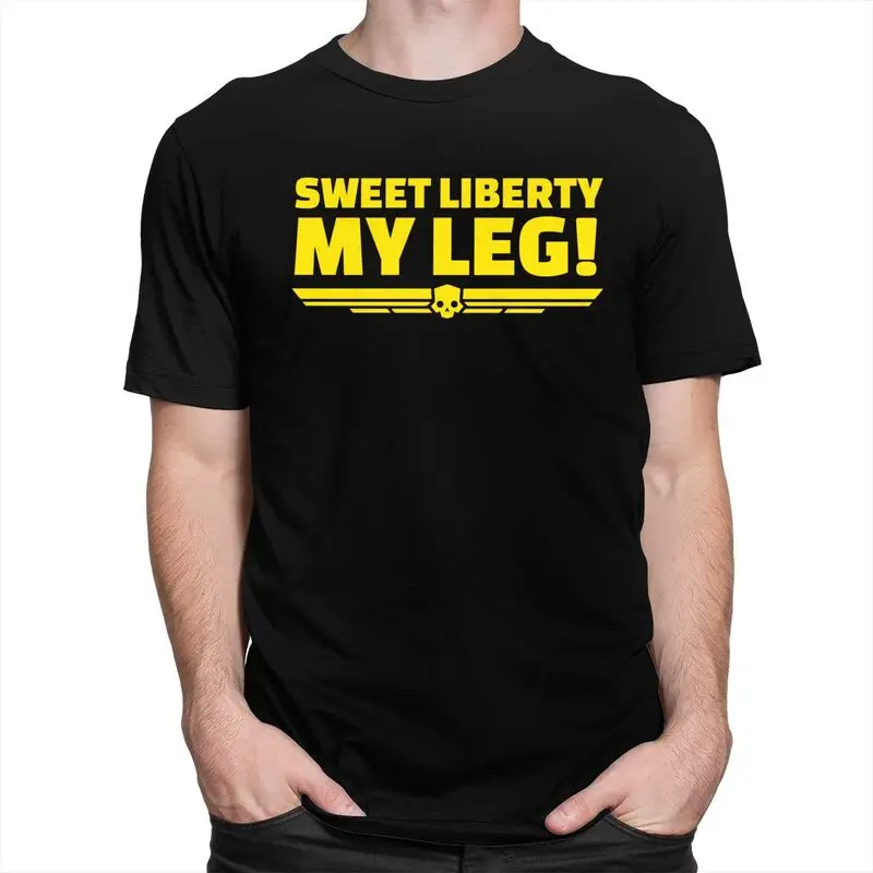 Custom Classic Sweet Liberty My Leg Helldivers T Shirts Men Short Sleeve Video Game T-shirts Streetwear Tee Cotton Slim Tshirt