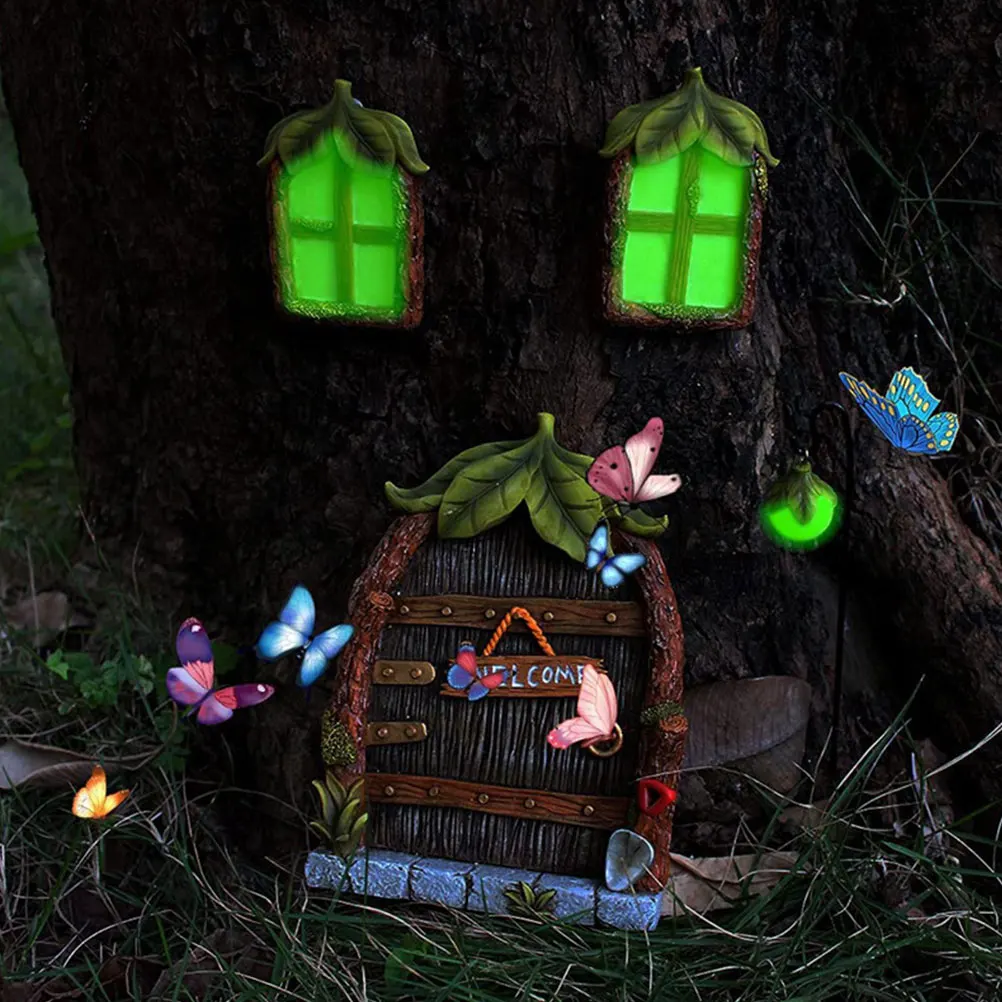 

Synthetic Resin Luminous Tree Decor Fairy Door Window naments Christmas Xmas Hanging Models Safe Play Exquisite Design