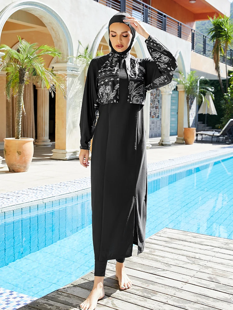 2024 Burkini Long Islamic Modest Muslim\'s Swimwears Swimming Suit for Women Clothing with Hijab Islam Female 3 Pieces Beachwear