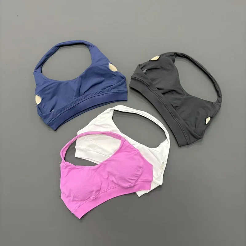 HISTELLO Sports Bra Women Seamless Yoga Underwear Halter Neck Strap Open Back Design Gym Top Workout Fitness Running Bra image 2