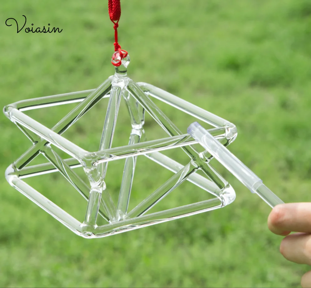 

5/6/7inch Transparent Color Singing Merkaba Pyramid, Chakra Clear Quartz Crystal Meditation Sound Healing, Musical Instrument