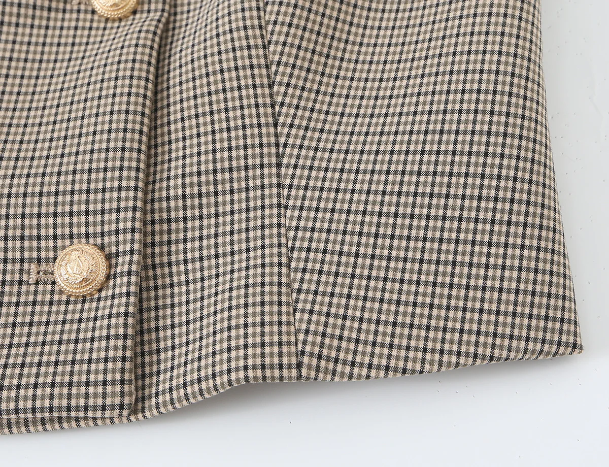 KLKXMYT Schickes Kariertes Hosen-Set für Damen, Modisches Kariertes Kurzes Westen-Top, 2026 Neues Casual-Outfit für den Arbeitsweg – Detail 8