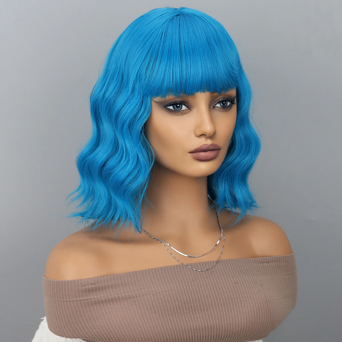Cosplay Wig Colored - Kadınlar için Patlama ile Mavi Bob