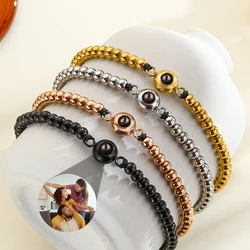 Pulsera con foto de proyección de cadena de cuentas, brazalete personalizado ajustable con imagen en el interior, regalo de aniversario, joyería