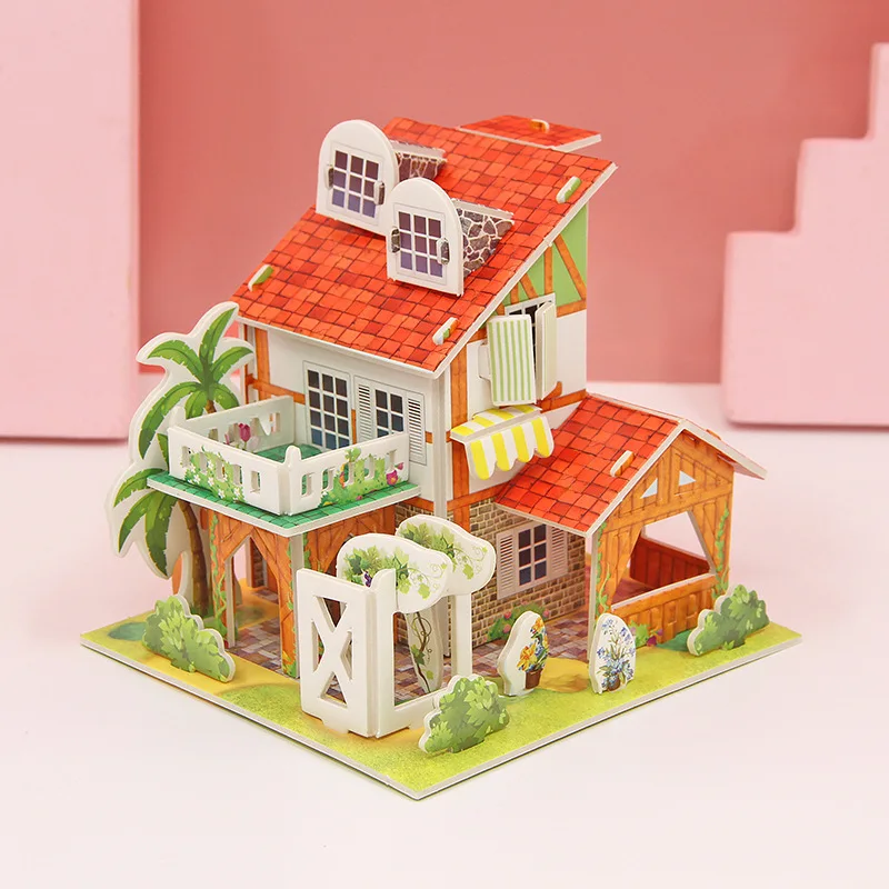 3D Puzzle z papieru Montessori miniaturowe domy śmieszne kartonowe modele konstrukcyjne dla dzieci ręcznie robione zabawki edukacyjne