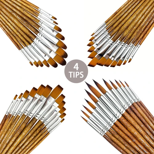 Imagen 2 del producto Juego de pinceles de pintura Premium para artistas, 48 Uds., incluye pinceles redondos/flatos/ángulo para detalles finos, pincel de nailon Premium para pintar
