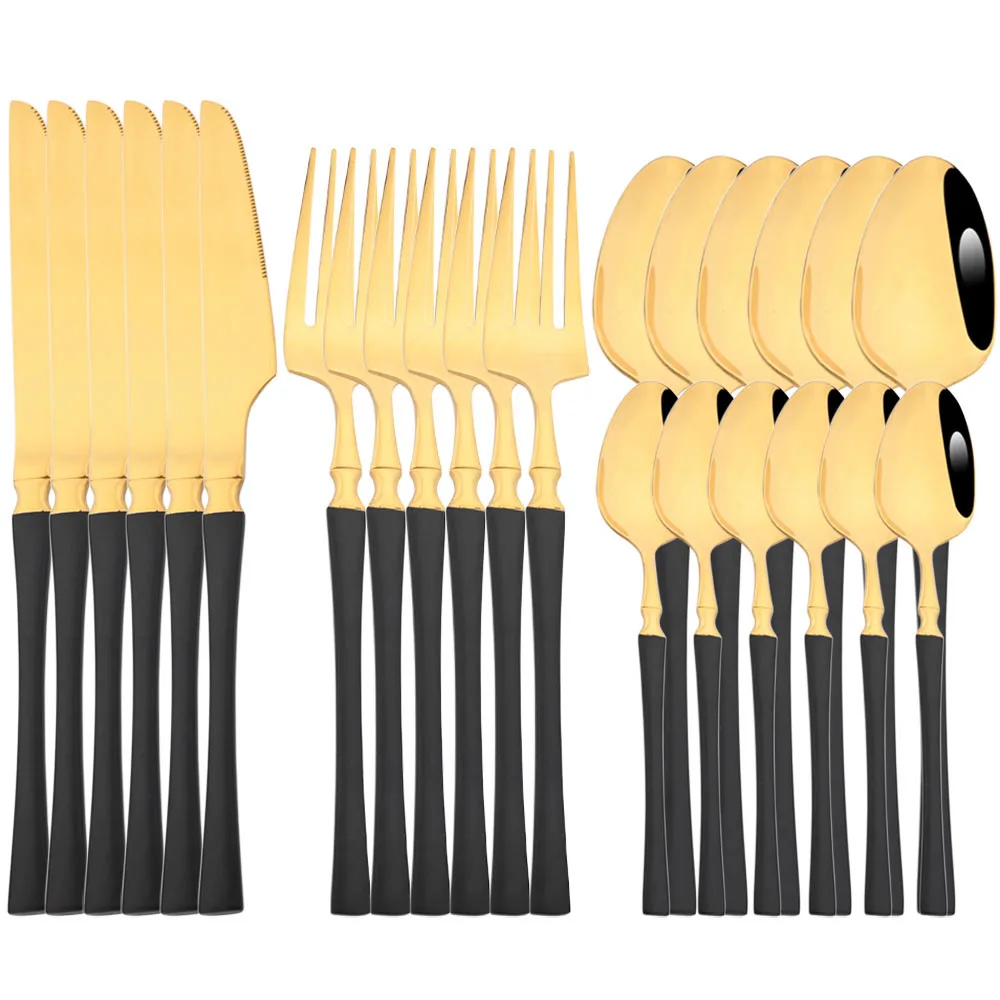 

Drmfiy Black Gold 24pcs Dinnerware Set Stainless Steel Cutlery Fork Knife Spoon Tableware Set Kitchen Flatware Silverware Set