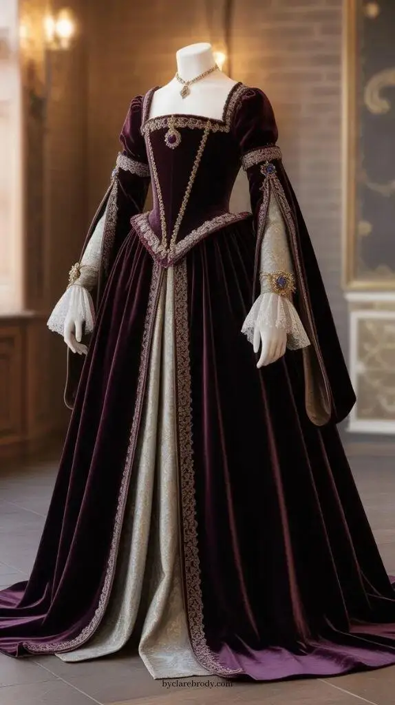 Vintage Duchess Purple Prom Gown Masquerade Costume Long Sleeve Victorian Renaissance Evening Embroidery Dress Customized