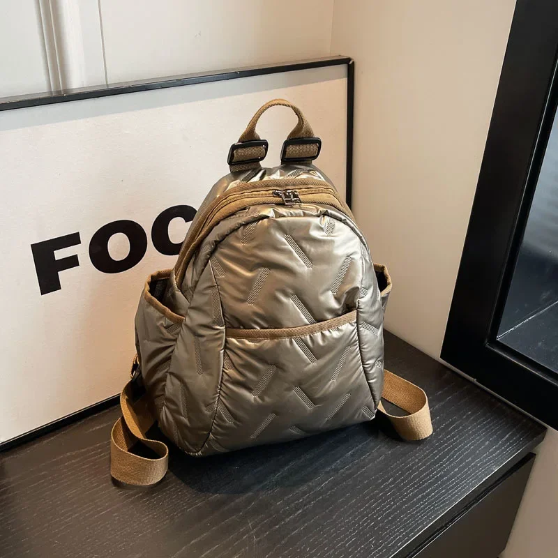 Down Backpack Women's New Fashion Light Luxury Casual Backpack Simple Versatile Large Capacity Cotton Clothes Women's Bag