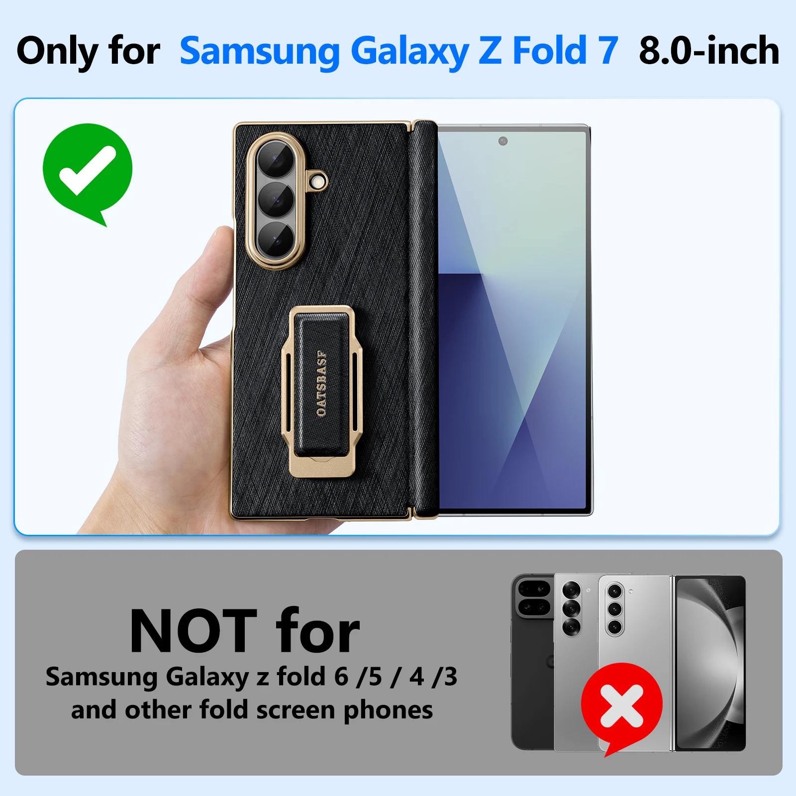Oatsbasf Leder-Handyhülle für Samsung Galaxy Fold 7, mit Riemenständer, Metall 360 °   Drehbare Fold 7-Hülle, Stoßstangen-Schutzhülle