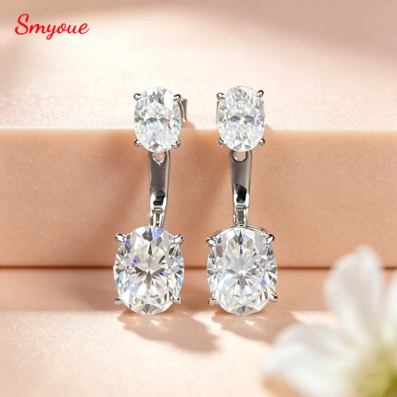 Smyoue Total 6CT Oval Cut Moissanite Drop Earrings for Women 2 Use Way Luxury Bridal Jewelry S925 Sterling Silver Lab Diamond