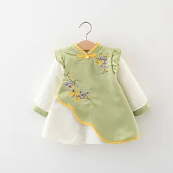 Baby Girl Dress Spring And Autumn Chinese Style Embroidered Girl Long Sleeved Cheongsam Dress Cute Children'S Clothing Hanfu