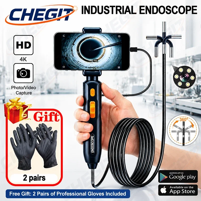 4K UHD Endoskopkamera mit Gelenkmechanismus und Licht, Wasserdicht IP67, 360°-Sonde °   Endoskop für Android/iOS-Telefone zur Verwendung zu Hause