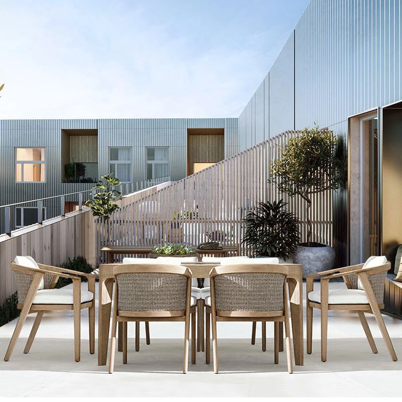 

！@Modern Durable Anticorrosion Outdoor Teak Rattan Furniture Long Table and Balcony Chairs for Courtyard Villa Leisure
