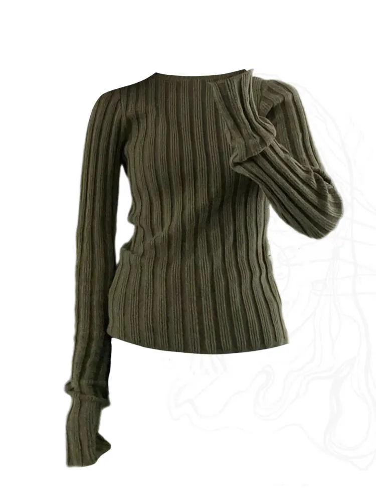 

Autumn Winter New Women High-End Knitwear Sweater Fashion Green Slim Jumper Trend Cozy French Elegance Pullover 2000s Aesthetic