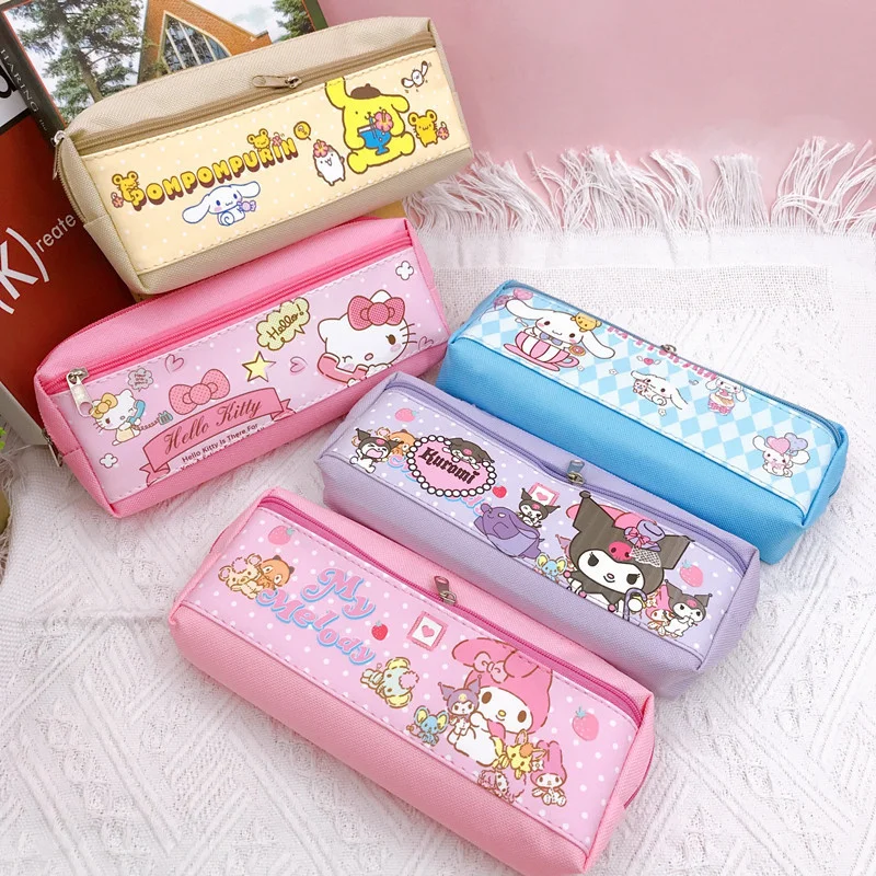 Zoete Kuromi Melody Anime Figuren Chikdren Speelgoed Cinnamoroll Tweedimensionale Anime Zak Cartoon Pompom Purin Etui Meisje Gift