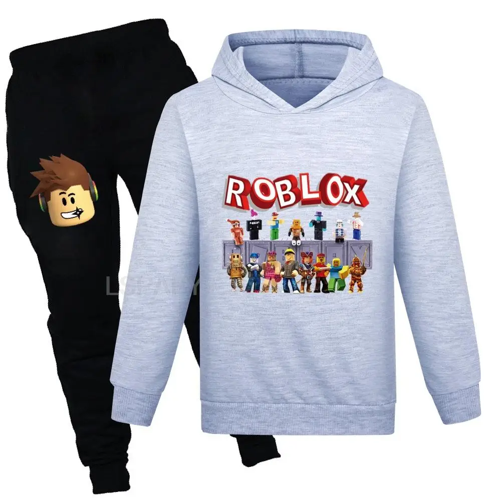 Set di abbigliamento per neonati ROBLOX Cartoon felpe con cappuccio felpa + pantaloni Set 2 pezzi tute abbigliamento Costume per bambini 2-15Y