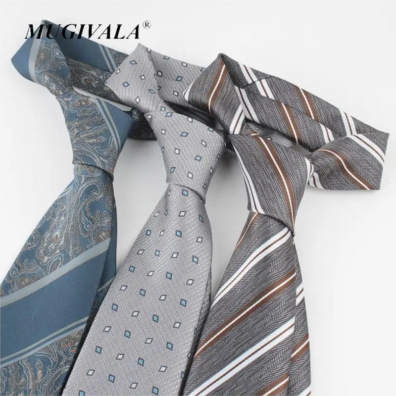 

MUGIVALA Brand Men's 8cm Business Formal Wear Tie Casual Striped Groom Wedding Professional Polyester Retro Neck Tie