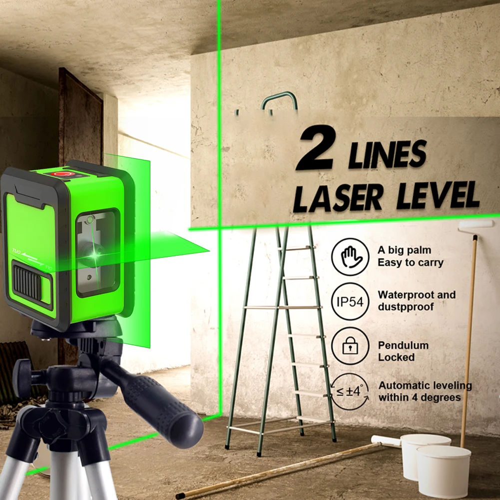 

2 Lines Laser Level Portable Self Levelling Green Beams Laser Horizontal Vertical Cross-Line Beam Line Without Battery Dropship