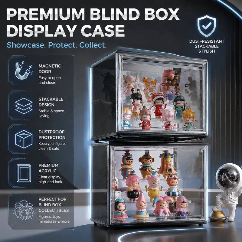 Acrylic Display Case Compatible with POP MART, Dustproof Showcase for Blind Box Figures LEGO Models Anime Toys Collection
