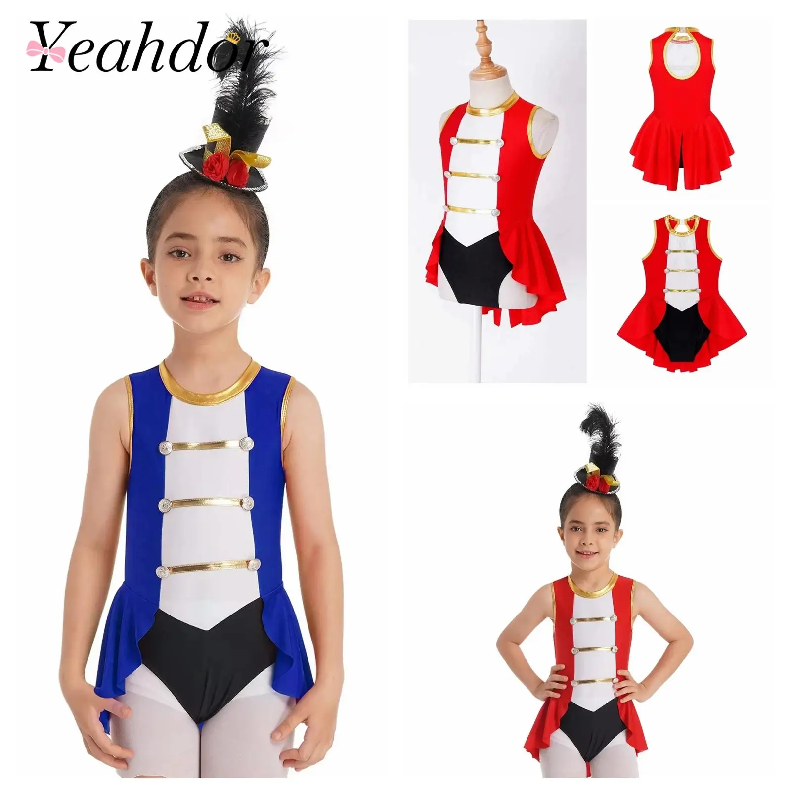 Children Majorette Fancy Dress Up Bodysuit Kids Lion Tamer Magician Costume Girls Leotard Cosplay Circus Ringmaster Costume